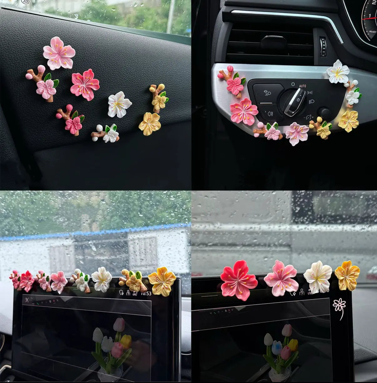 Cantaloupe Flower Car Stickers, 3D Plum Blossom Seamless 16Pcs Waterproof Floral Decals, Cute Cartoon Flower DIY Decoration Car Decals for Your Wedding Day,Festive Indoor Outdoor Use tiktokshopspringglowup